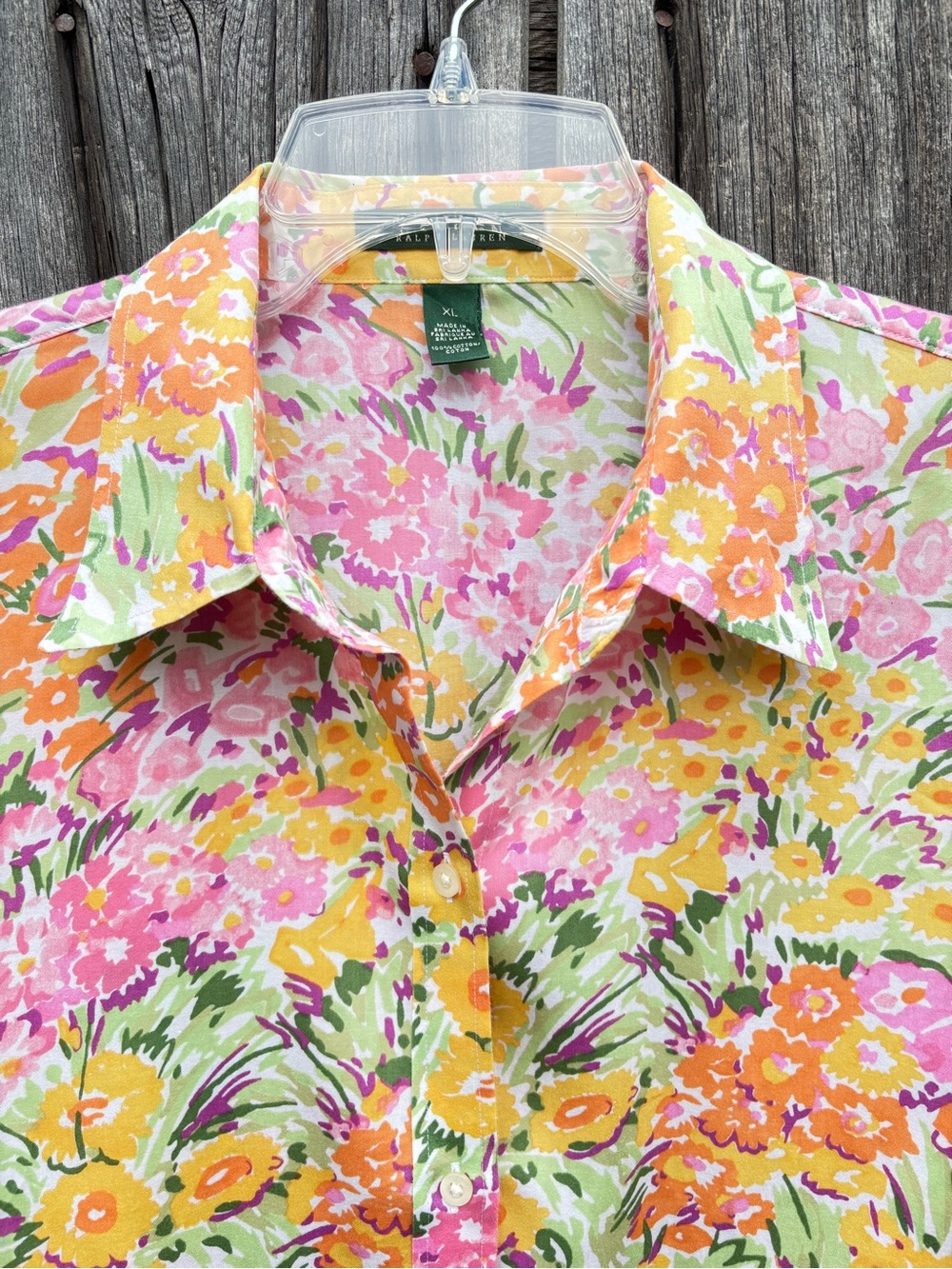 Ralph Lauren Floral Button-Up Blouse-Pink, Orange & Yellow 100% Cotton size XL - Picture 3 of 8